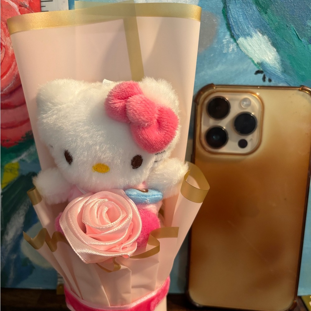Plush Toy Bouquet with Pink Rose